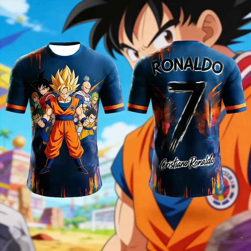 Dragon Ball Z Super Saiyan Group Portrait Ronaldo No7 3D All Over Print Breathable Shonen Harajuku Anime Casual Short Sleeve Tee