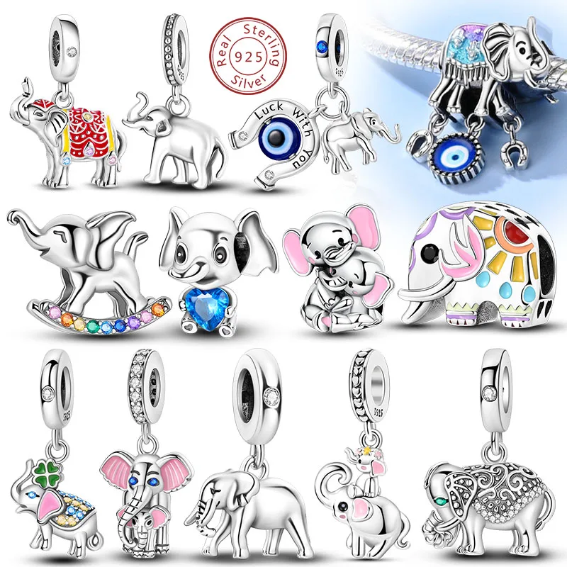 Original Charms Beads Pendant 925 Sterling Silver Vintage Pattern Elephant Charms Fit Bracelet Pendant Women Fine Jewelry Gifts