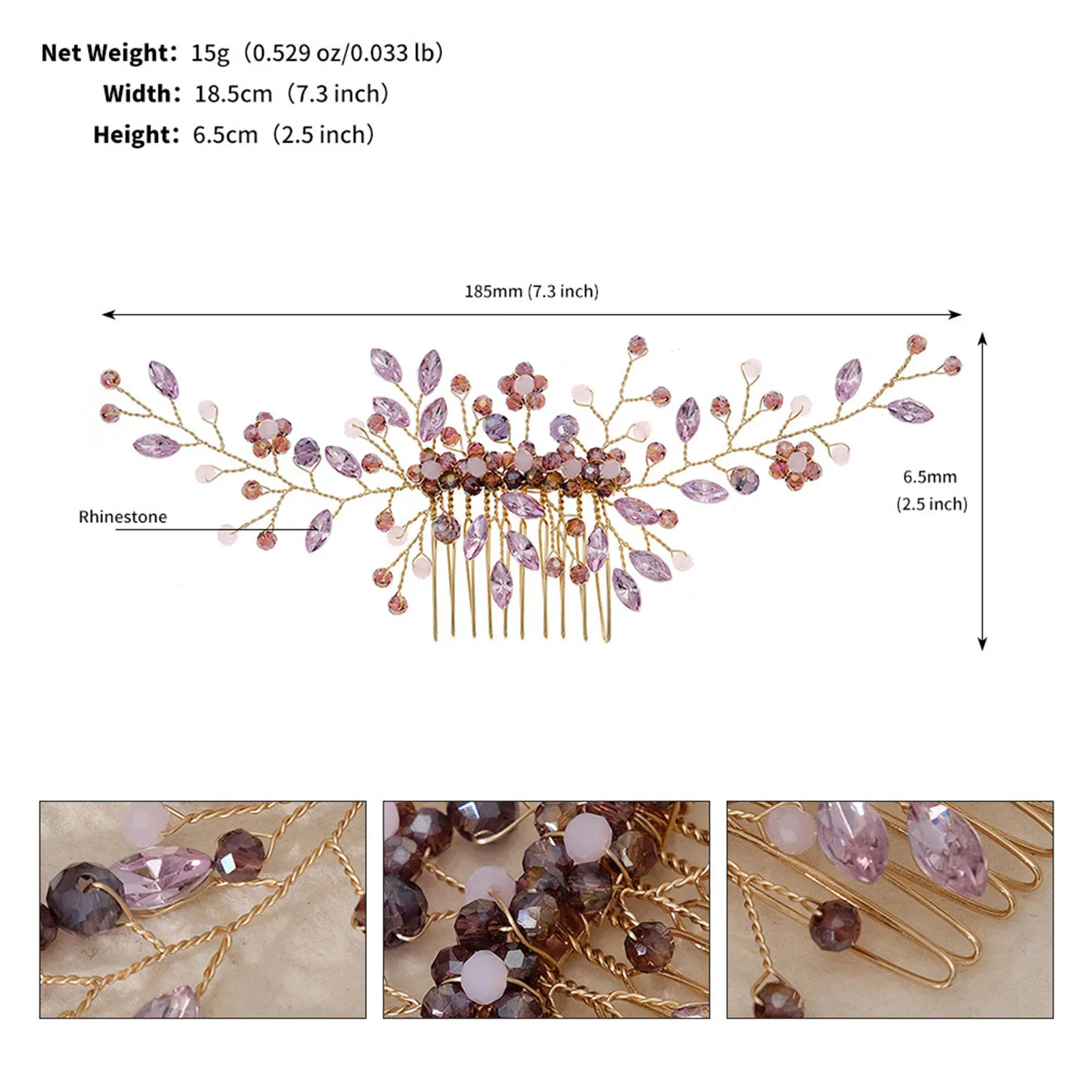 Pettine per capelli in cristallo viola da sposa accessori per capelli con fiore di cristallo da donna adatto per forniture per la decorazione dei