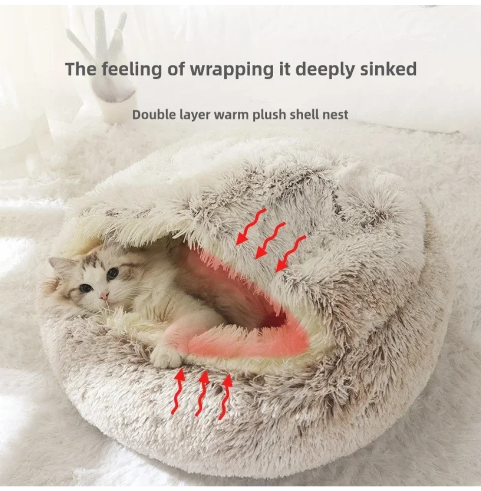 

Autumn and Winter soft plush pet bed and pet bed Winter warm and cold plush comforter nest Shell cat nest semi-enclosed cat nest