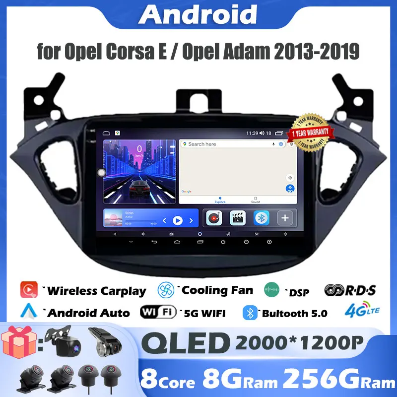 

Для Opel Corsa E/Opel Adam 2013-2019 IPS/QLED 9 дюймов Android 14 Автомобильная навигация GPS Радио Мультимедийный видеоплеер FM WIFI DSP