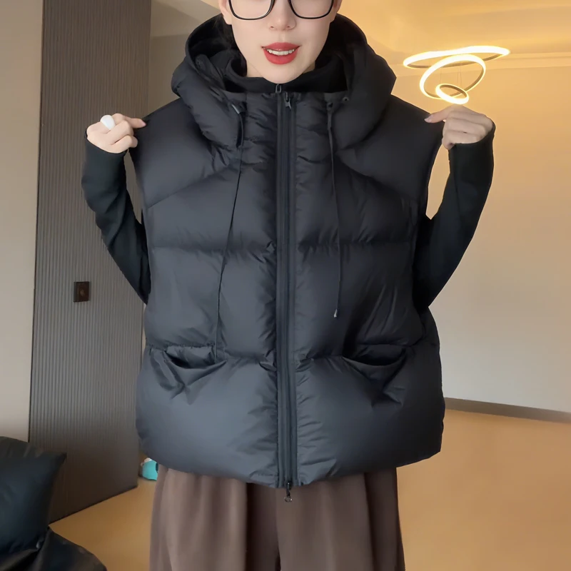 

Slimming Short Hooded Vest Women's plus Size Cotton Jacket Warmth Commute Style Casual New Arrival Autumn Winter Fashion