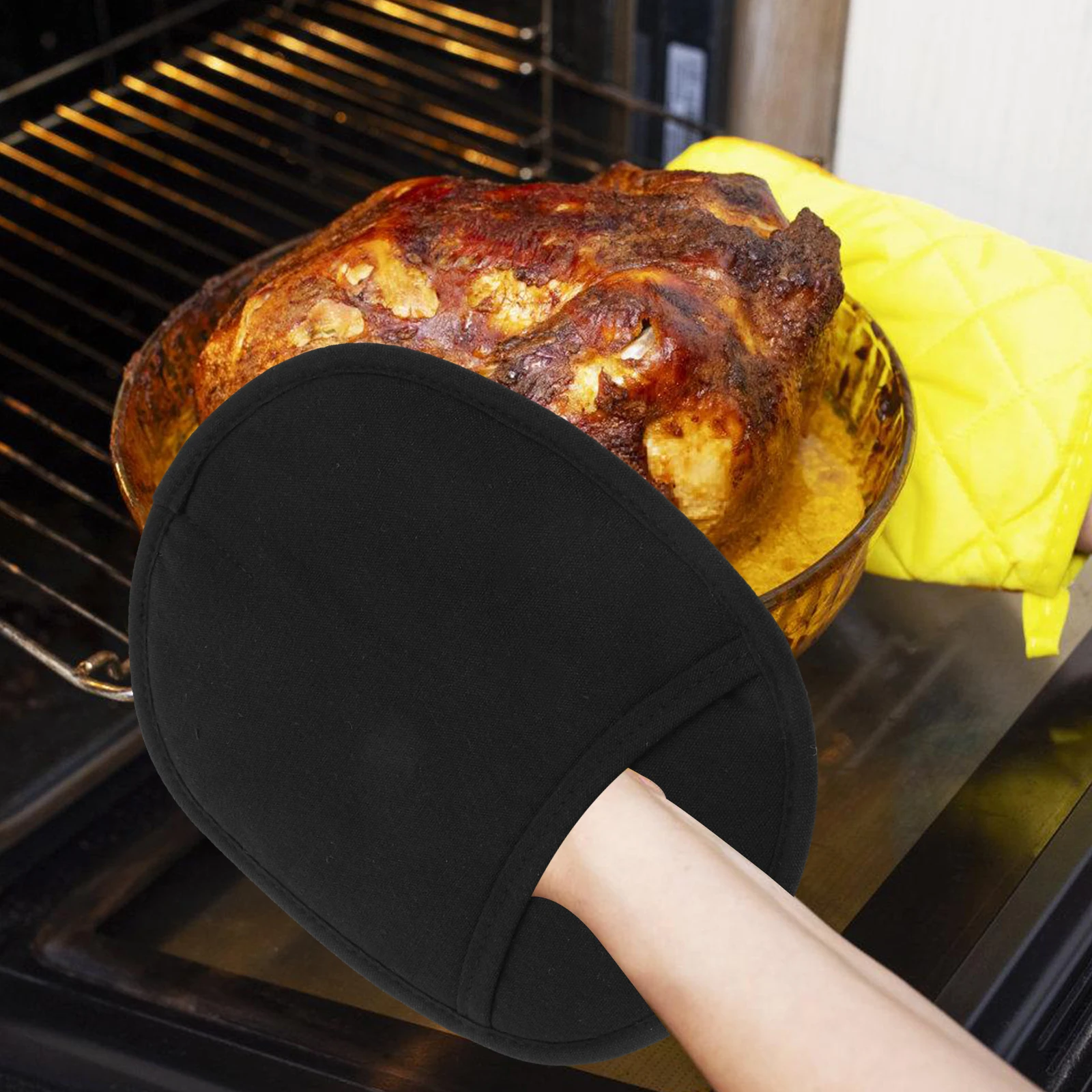 

Heat Resistant Gloves Thick Cotton Silicone Insulated Anti Burn Microwave Oven Mitts Black Pot Holder Kitchen Appliances Parts