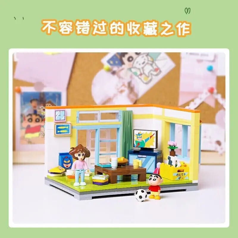 KEEPPLEY Crayon Shinchan Woonkamer Bouwstenen Kleine Deeltjes Model Speelgoed voor Jongens Creatief Cadeau