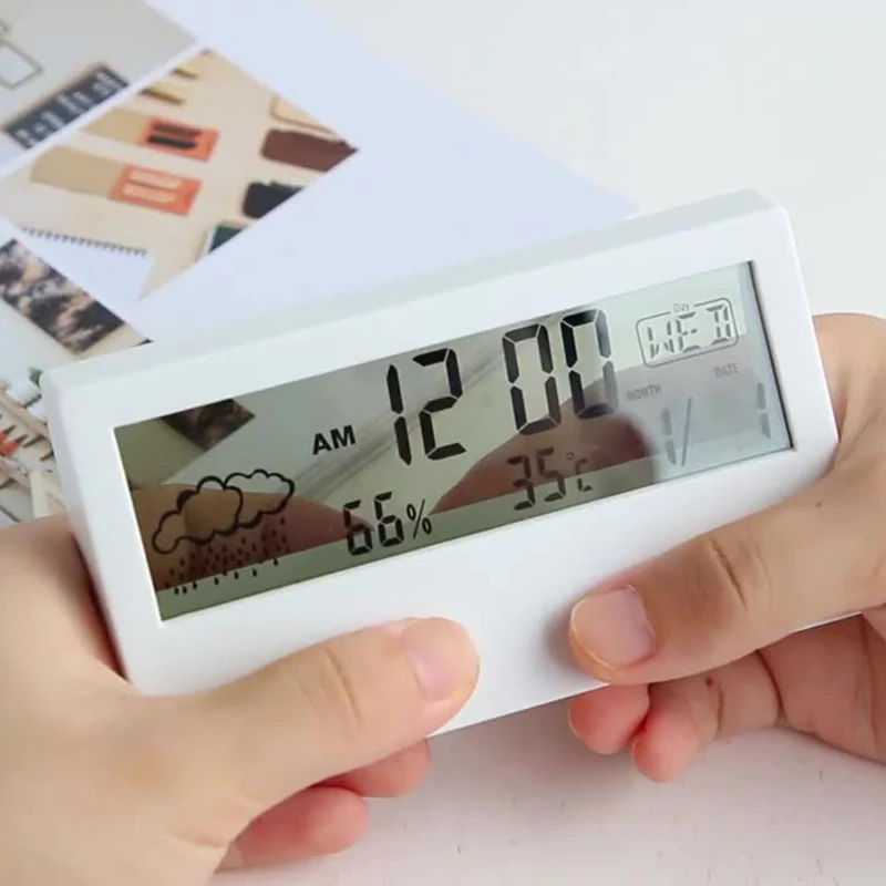 And Hygrometer Clock Creative Weather Display Luminous Small Alarm Clock Ins Transparent Electronic Alarm Clock▪