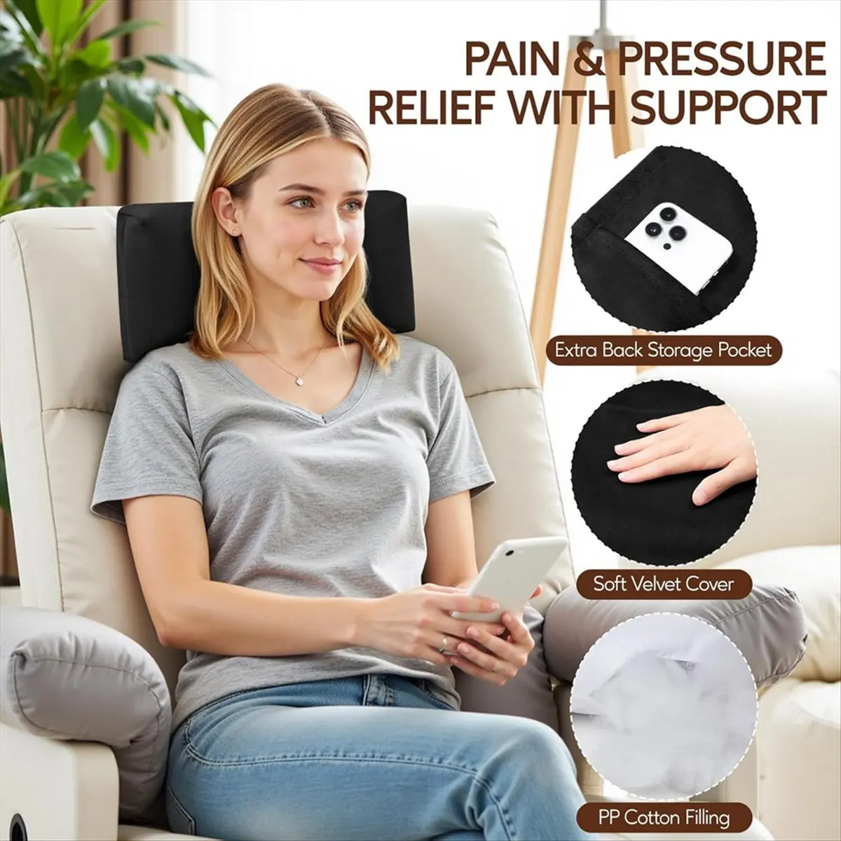AT16 Neck Pillow for Recliner Chair, Adjustable Recliner Pillow for Headrest, Soft Velvet Non-Slip Head Pillow for Recliner B