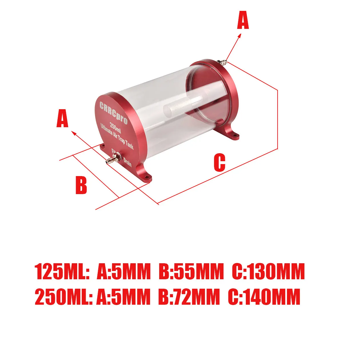 CRRCPRO Gasmotor Turboprop CNC-Kraftstofftank, 125 ml/250 ml hochtransparenter Anti-Bubble-Behälter für Strahlmodelle