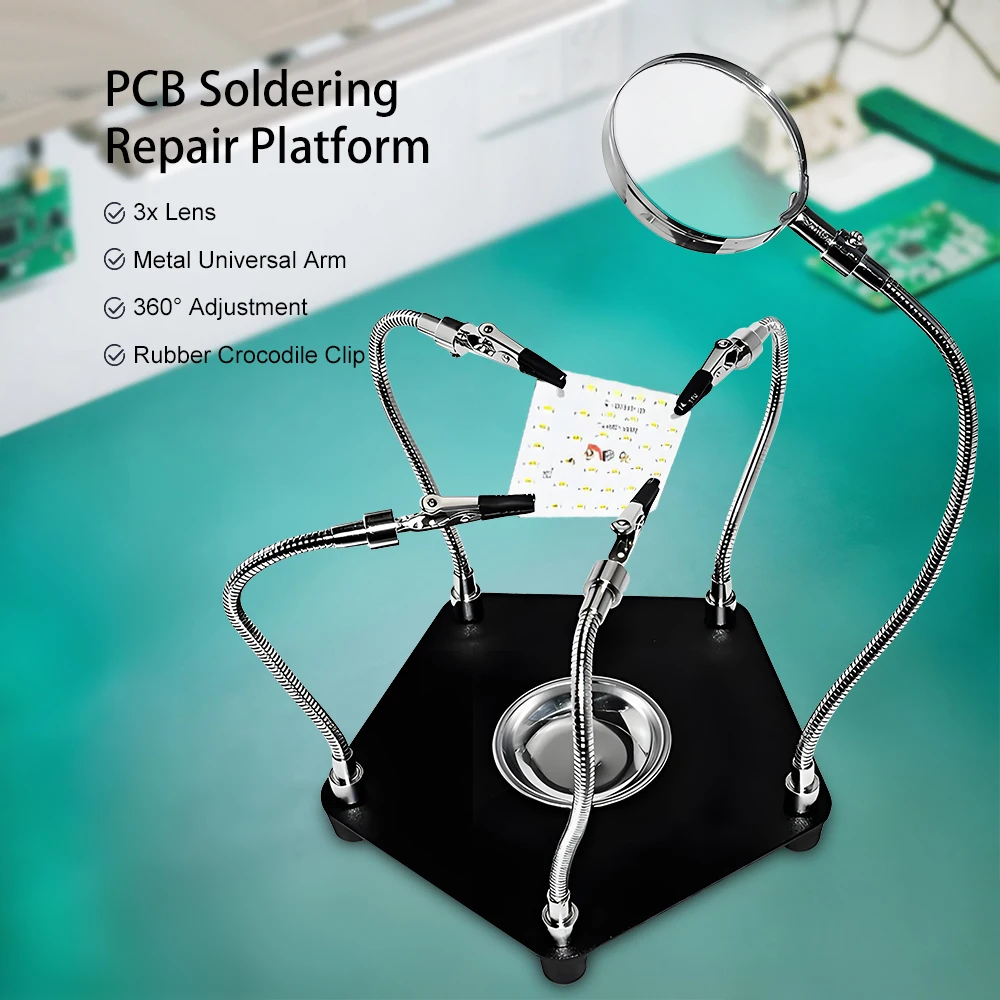 Desktop Magnifying Glasses PCB Circuit Board Repair Holder Flexible Metal Arm Electronic Repair Aid for Soldering Station