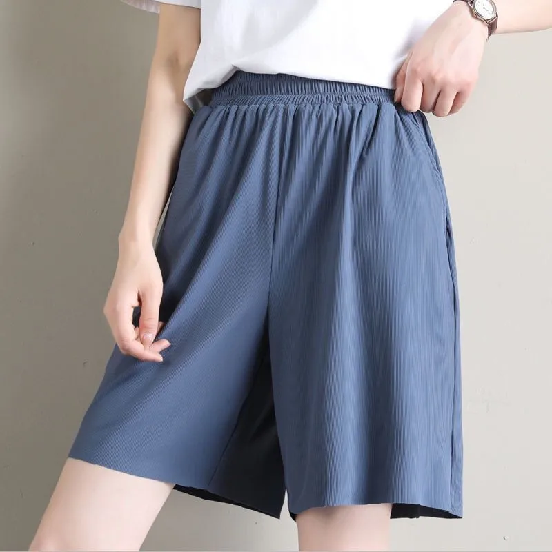 Slim Fit Ice Silk Wide Leg Pants Women's Summer Thin Casual High Waist Drapey Loose Slimming Straight Long Trousers