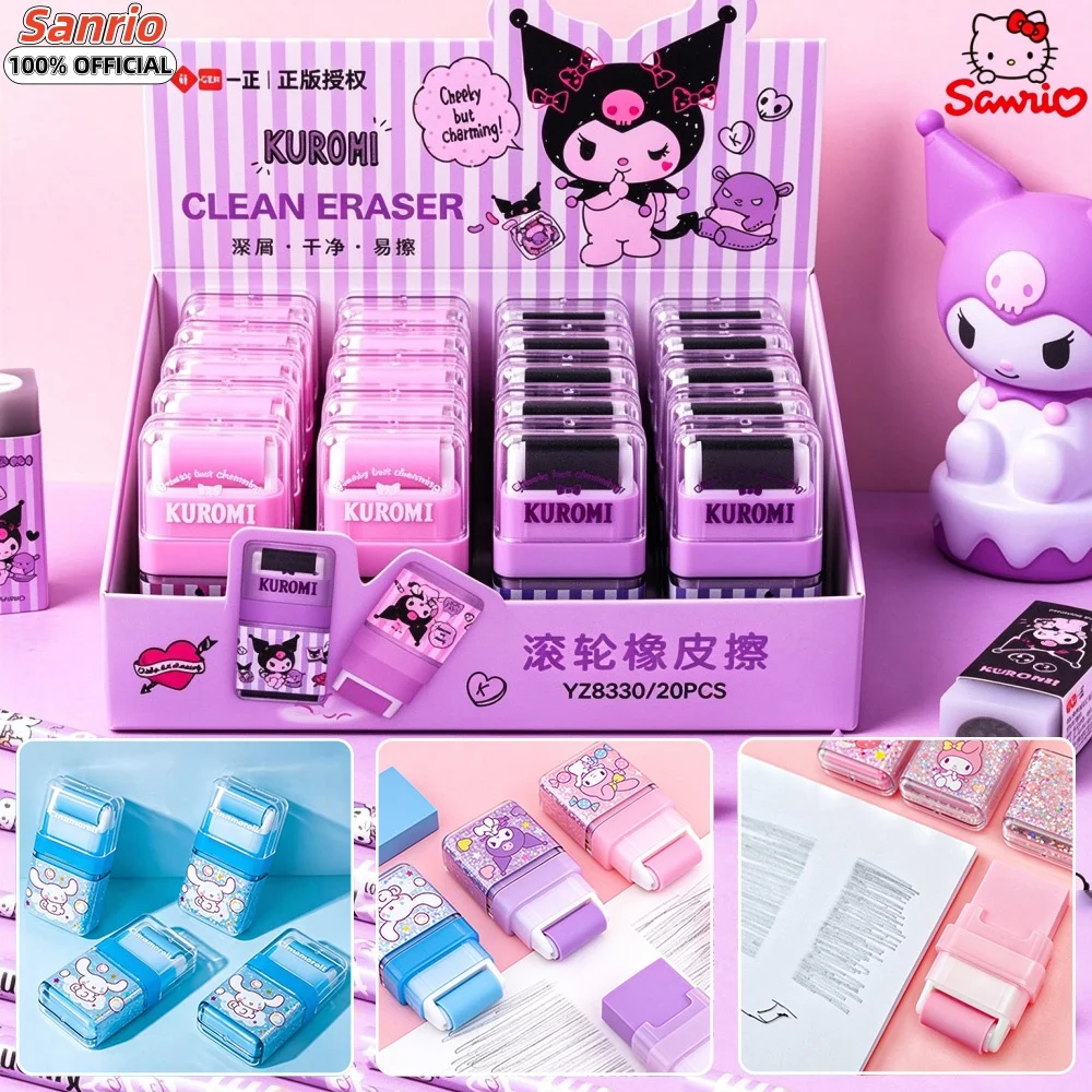 Genuine Sanrio Roller Pencil Erasers Kawaii Kuromi Melody Cinnamoroll 2-In-1 Fun Pencil Eraser For School Office Stationery Gift