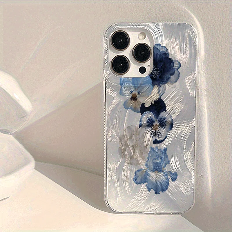 

Nice Blue Flower Pattern Phone Case For iPhone 16 15 Pro 13 14 12 11 Pro Max 7 8 Plus X XS XR SE 16E Feather IMD 13 Laser Cover