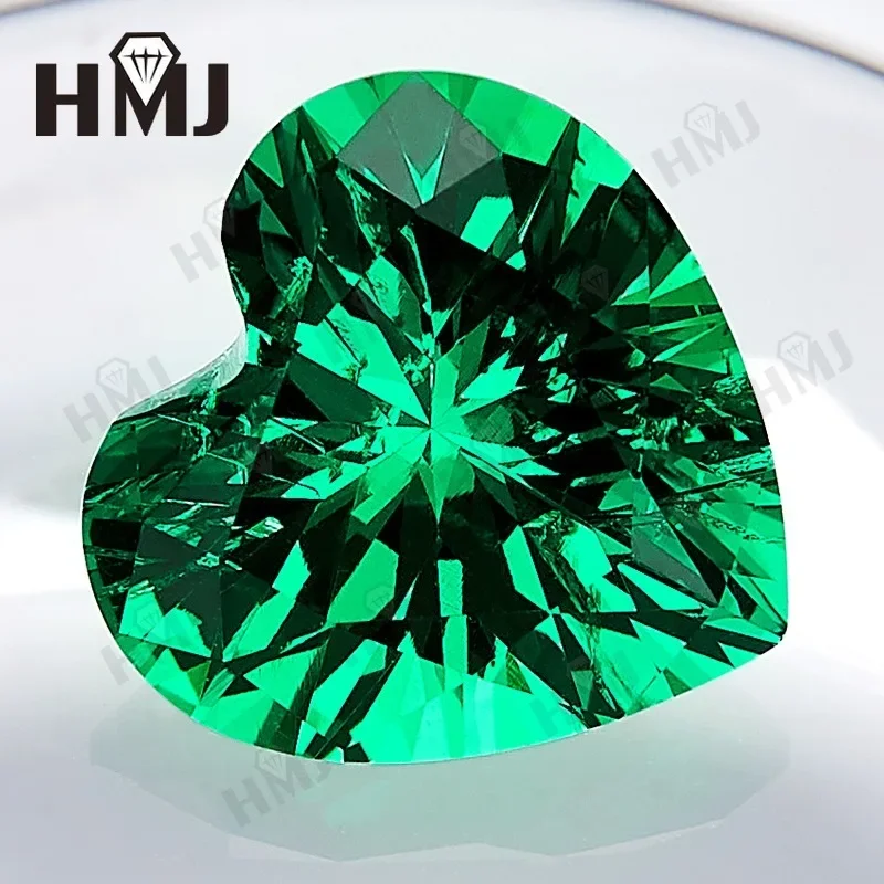 

Hydrothermal Lab Grown Colombia Emeralds Heart Shape Hand Cutting with Cracks Inclusions Inside Selectable AGL Certificate