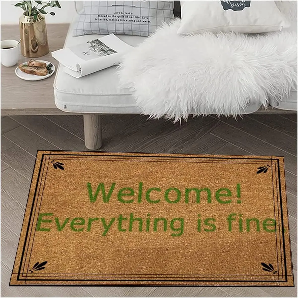 

Everything is Fine Welcome Mat Rubber Entrance Floor Foot Door Mat Wedding Gift Room Home Decor Outdoor Doormat 18" x30"