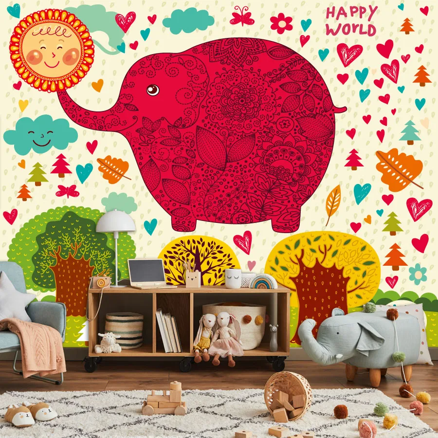 

Custom Self Adhesive Accept Contact Wall Papers Home Decor Cartoon Wallpapers for Living Room Baby Bedroom Elephant Decoration