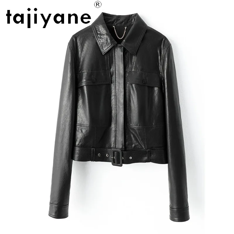 TAJIYANE Genuine Leather Jacket Women Vegetable‑Tanned Goatskin Outerwear Windproof Leather Coat Short Black Jackets 2026 Косуха