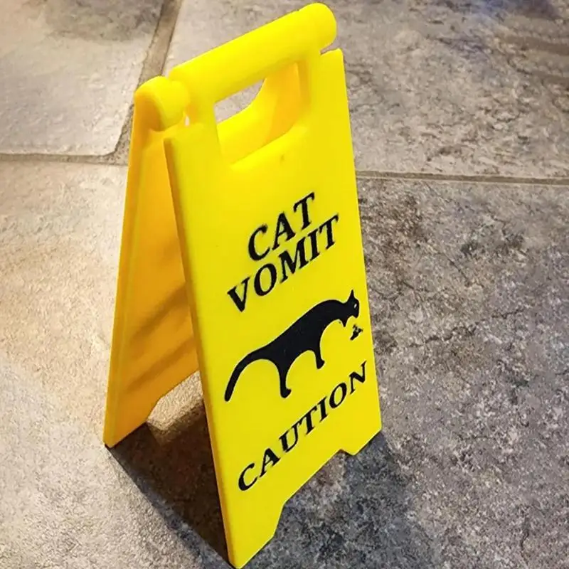 3D Printed Cat Vomit Sign Funny Cat Dog Warning Sign Decoration plastic Wet Floor Warning Sign for Safety Bathroom Living Room