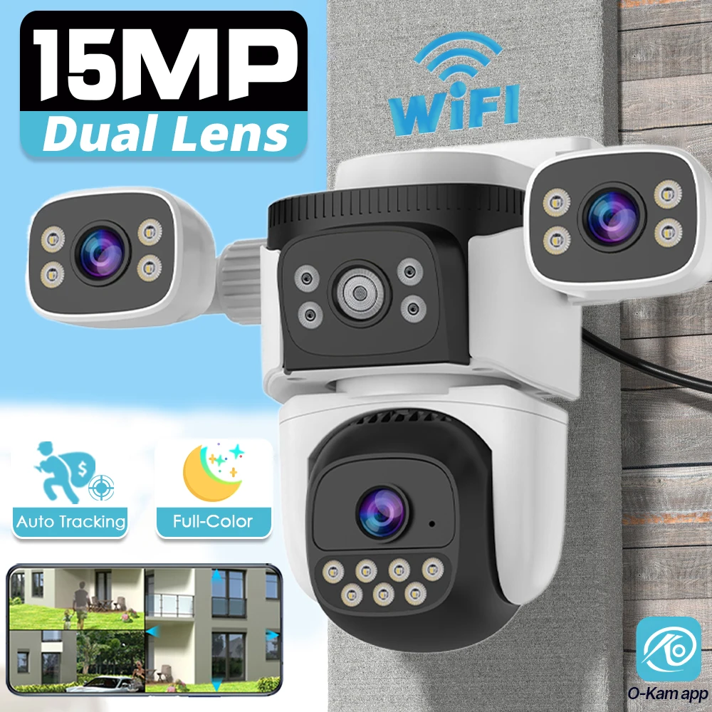 15MP Smart Wireless Ultra HD Video Surveillance Camera Wifi Outdoor 360 Security IP Camera CCTV Three Screens PTZ Monitor Home