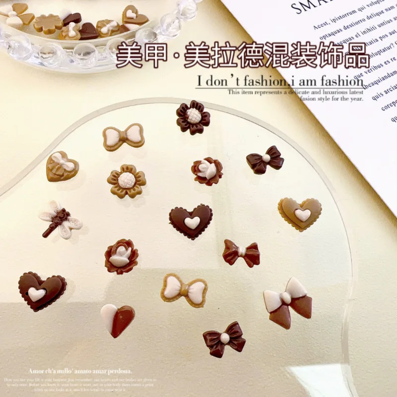 

30pcs Fall Bow Love Resin Nail Charms 3D Mixed Chocolate Color Nails Accessories Flatback Parts For DIY Polish Nail Art Decorati