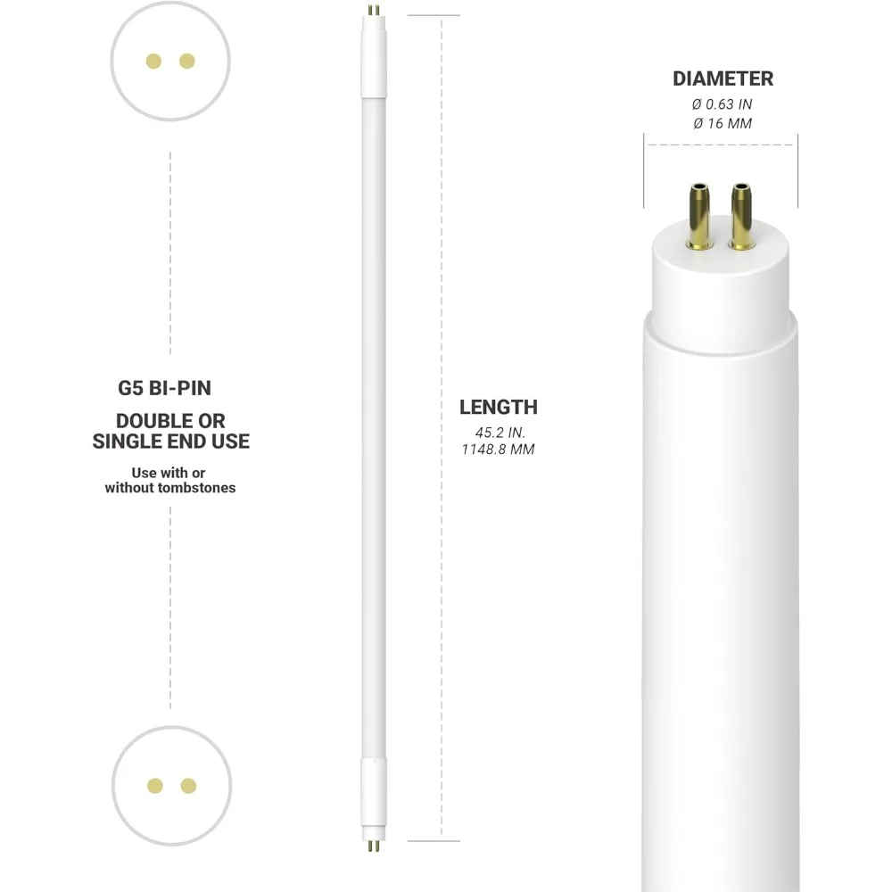 LED tube Type A+B, hybrid T5 LED bulb 5000K daylight, high brightness 3200LM 24W, plug and play or ballast bypass