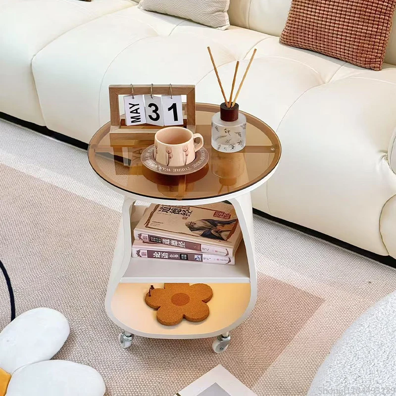 خزانة بجانب السرير كريمية - منظم تخزين بدون أدوات مع عجلات