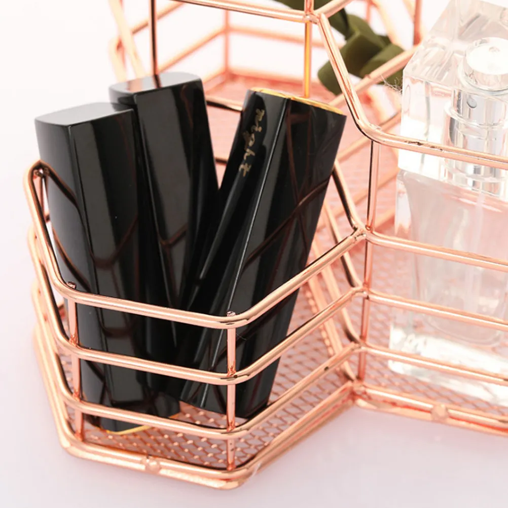 

Geometric Iron Pen Holder Rose Gold Desktop Stationery Organizer Smooth Surface for Pens Pencils Rulers Erasers Home Office