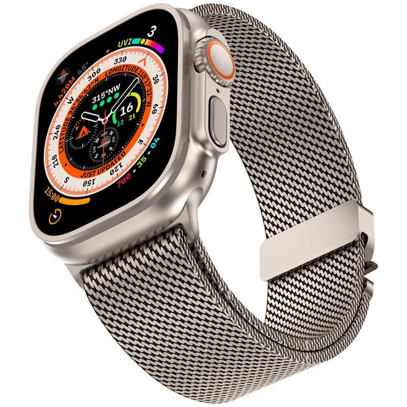 Titanium Official 1:1Strap For Apple watch Ultra Band 49mm S10 46mm 42mm 45mm 44mm Milanese bracelet iWatch 10 9 8 7 6 5 SE 4 3