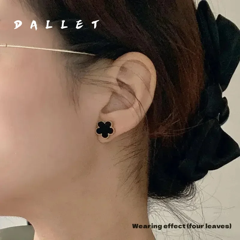 DALLET Real 18K Gold Earrings 13mm Women's Five-leaf Petals Natural Malachite Fashion Classic Jewelry High Quality Clover AU750