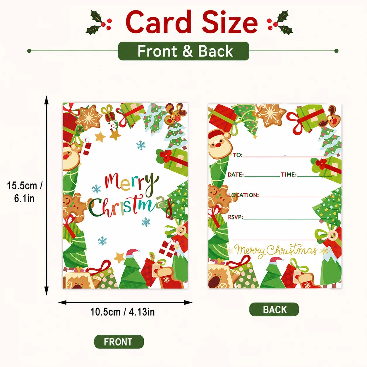10pcs Merry Christmas Invitation Cards Xmas Party Holiday Celebration Invite Card for Family Friends School Events