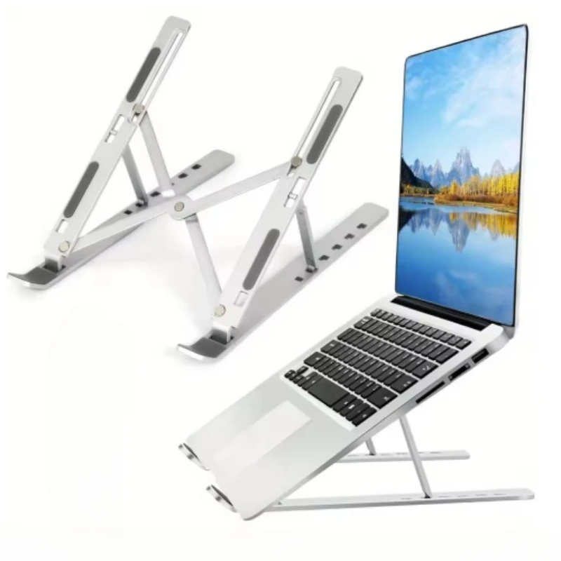 Adjustable Aluminum Laptop Stand - 6-Level Height, Foldable & Portable Design For 8-16” Laptops, Enhanced Ventilation & Heat
