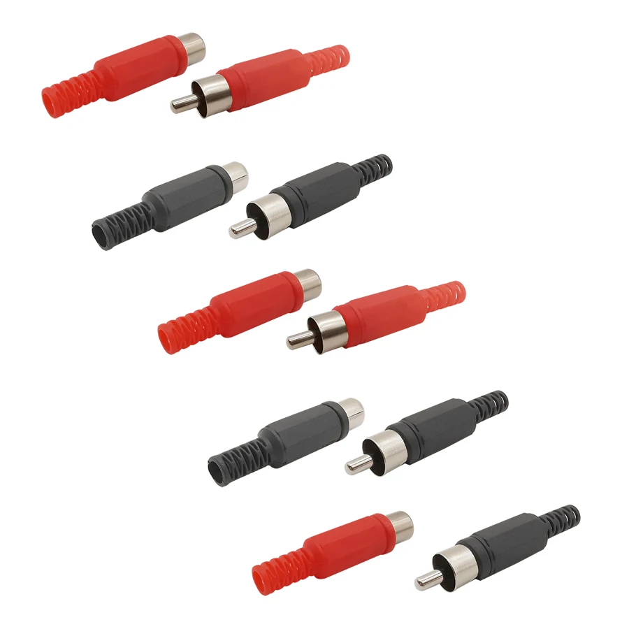 10 Stks/partij Zwart Rood Video Adapter Solder Rca Male Vrouwelijke Plug Audio Connector