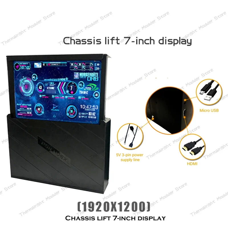 7-inch Monitor AUTO Lifter Display Screen Computer Case Laptop PC Secondary Screen Aida64 HDMI USB CPU GPU RAM HDD Monitoring