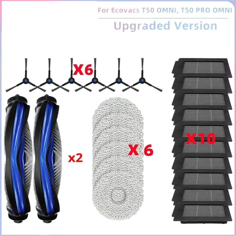 Comprehensive Cleaning Kit For ECOVACS T50 PRO OMNI And T50 OMNI: Main Roller, Side Brush, HEPA Filter, Mop Cloth, Dust Bag