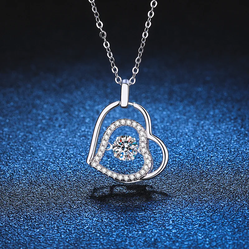 

s925 sterling silver pendant for women pt950 Heart Print Smart Pendant 50 min D Moissanite necklace Birthday gift
