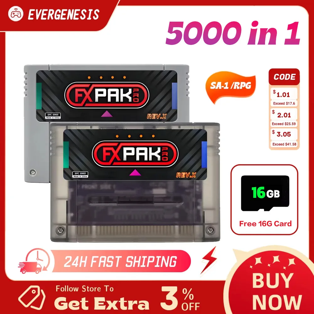 

Новый симулятор с открытым исходным кодом FXPAK Pro SD2 REV.Z с TF-картой 16G поддерживает 5000 файлов для консолей SNES SFC Аксессуары Карта памяти