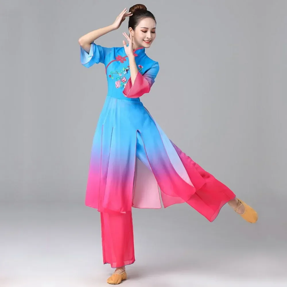 New women's Yangko dress New fan classical dance dress set female Chinese folk dance dress costume Large size M-6XL