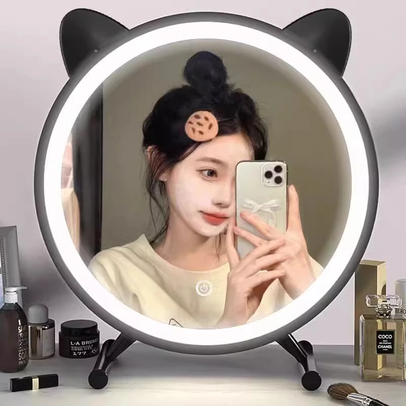 

Dresser smart led makeup mirror with lamp cute bedroom desktop mirror student dormitory desktop ins makeup mirror
