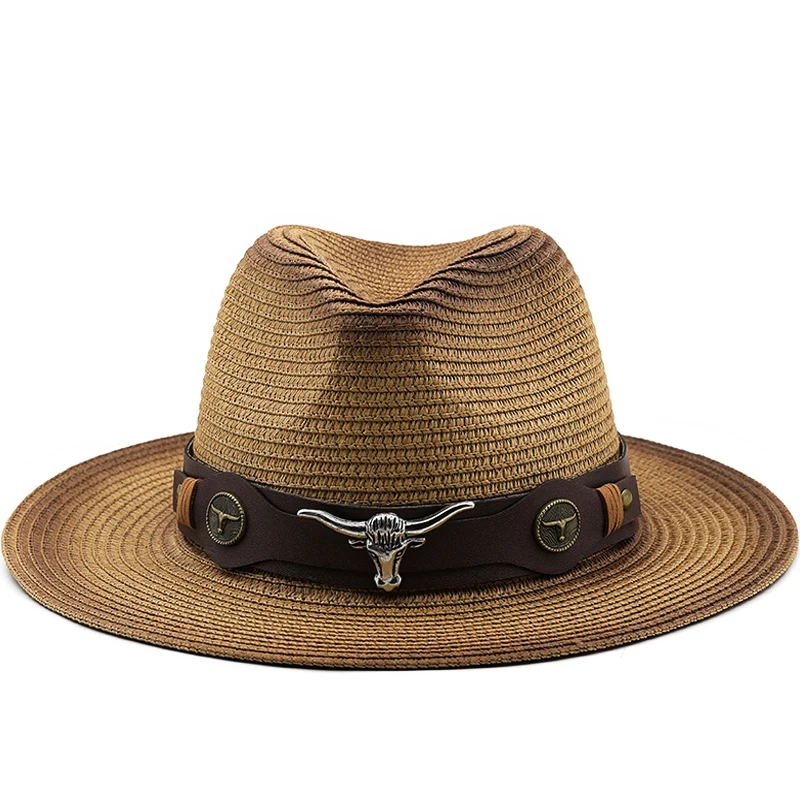 

7CM Wide Brim Men Straw cowboy hat Fedora Panama Hat Wide Brim Jazz Hats for Women Sun Beach Sun Hat Sun Protection Sombreros