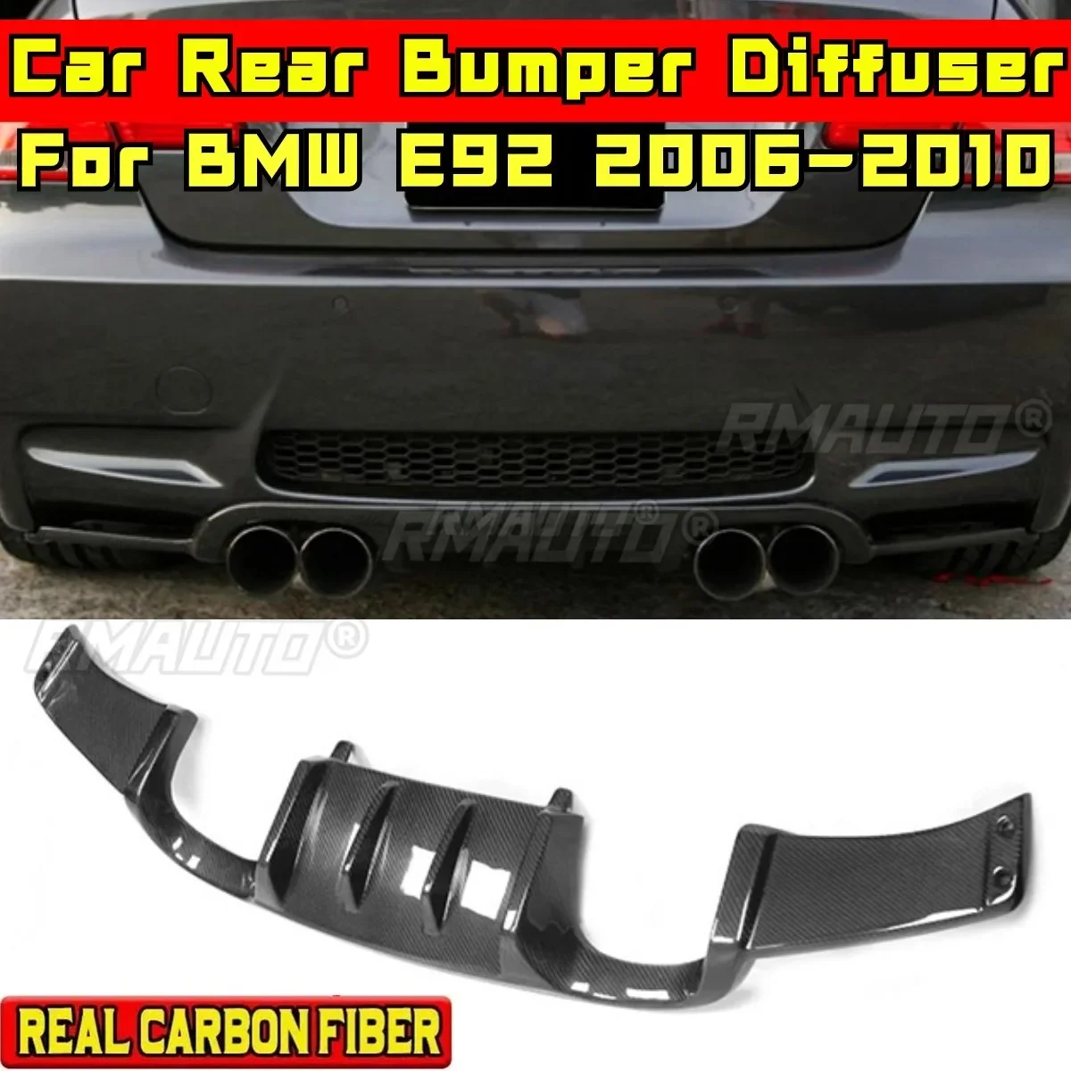 E92 Rear Bumper Lip Real Carbon Fiber V Style Rear Bumper Splitter Spoiler Body Kit For BMW E92 2006-2010 Car Accessories