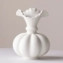Nordic Ceramic Abstract Art Vase, Creative Home Dining Table, Living Room Study Decoration, Simple Pumpkin Shape Vase, 1Pc