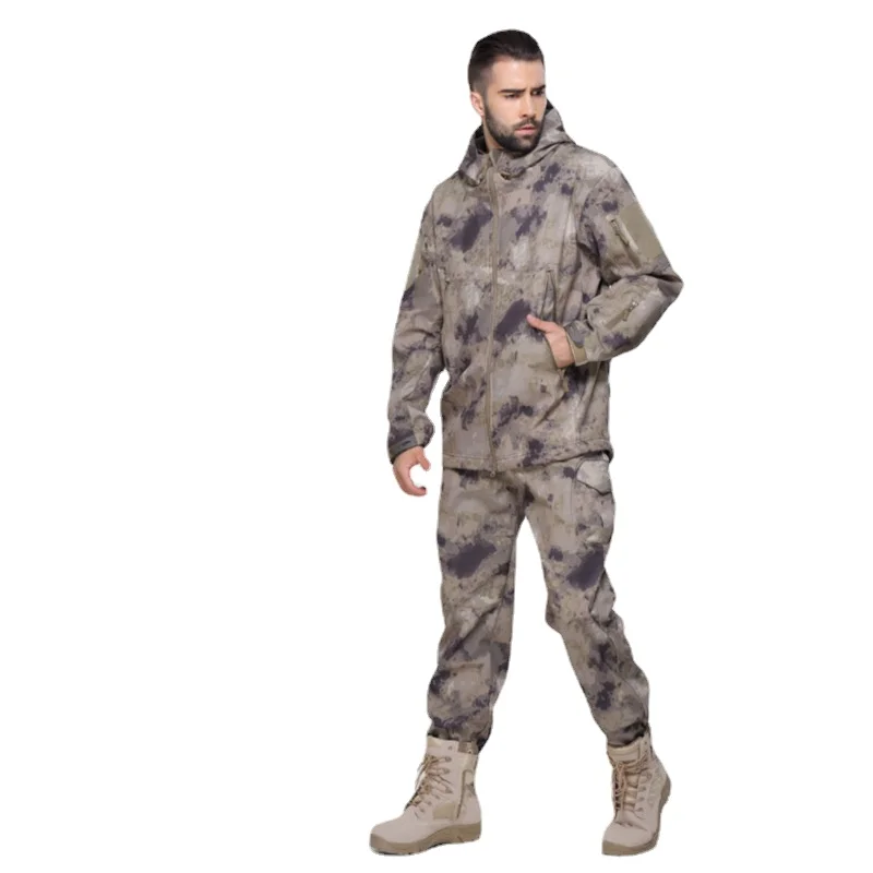 Camouflage TAD Shark Skin Soft Shell Plush Thickened Windproof, Waterproof and Warm Tactical Training Outdoor Assault Suit