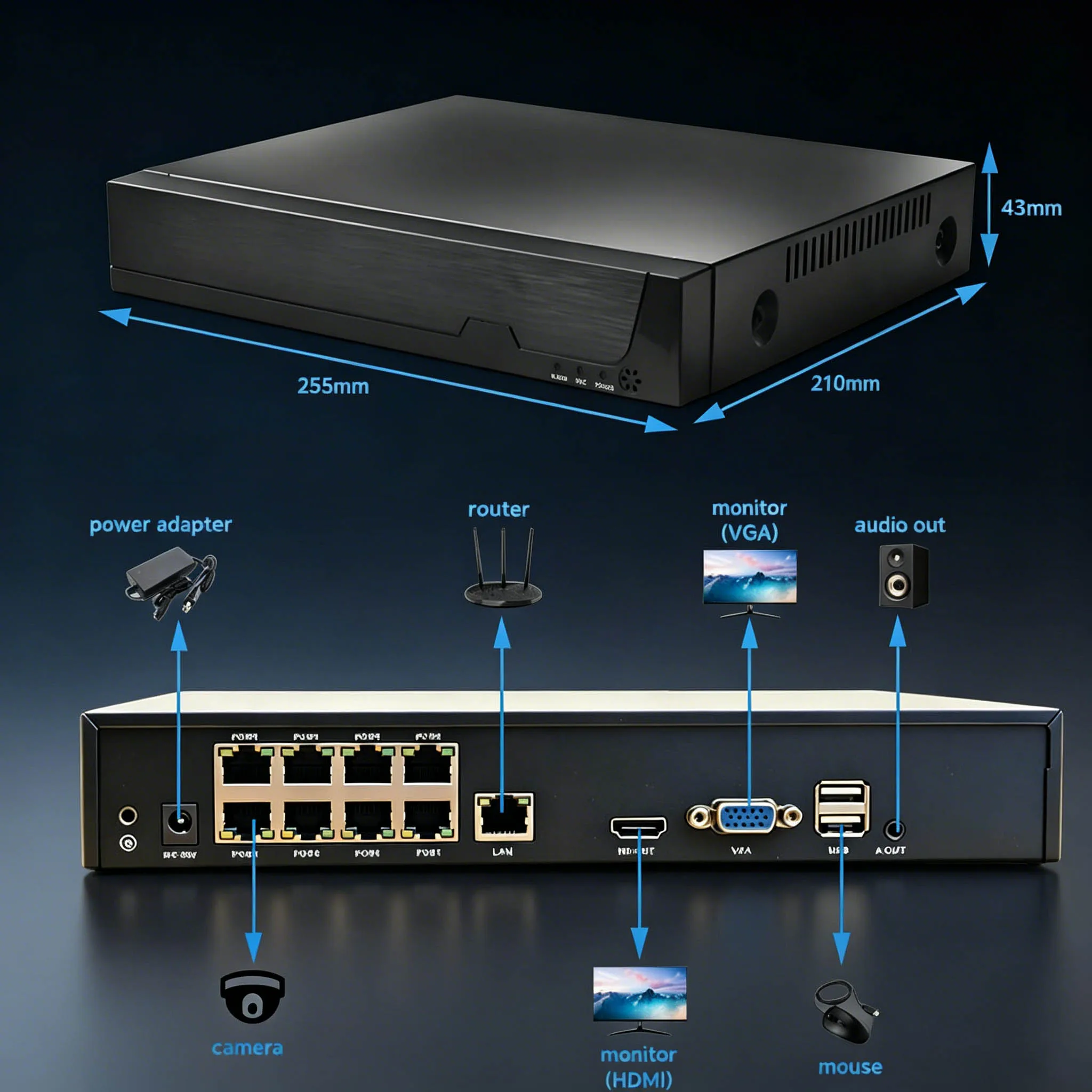 BFMore 4K 8MP H.265 8-канальный POE NVR с интеллектуальной записью AI сетевой видеорегистратор для систем безопасности до 6 ТБ HDD POE-камер