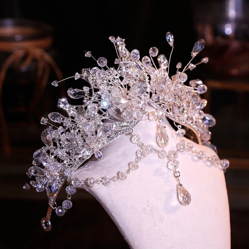 652F Coronas boda accesorio para cabello elegantes Tiaras cristales plateados regalos portátiles para novias y