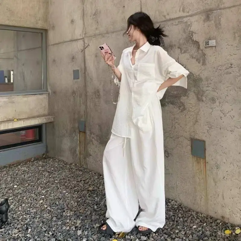 Women's Linen-Like Shirt Set Sun Protection Fashionable Retro High-End Cotton-Like Two-Piece Suit Casual Chic Spring Summer