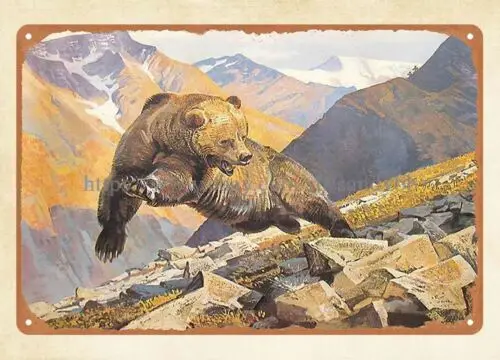 Remington Game Grizzly Bear Near Miss metal tin sign poster dorm  room metal