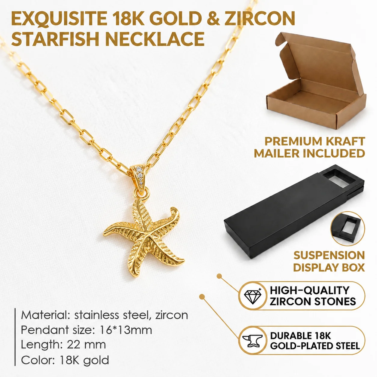 

Stainless Steel Mini Starfish Pendant Necklace for Women Zircon Chain Minimalist Ocean Beach Jewelry Gift