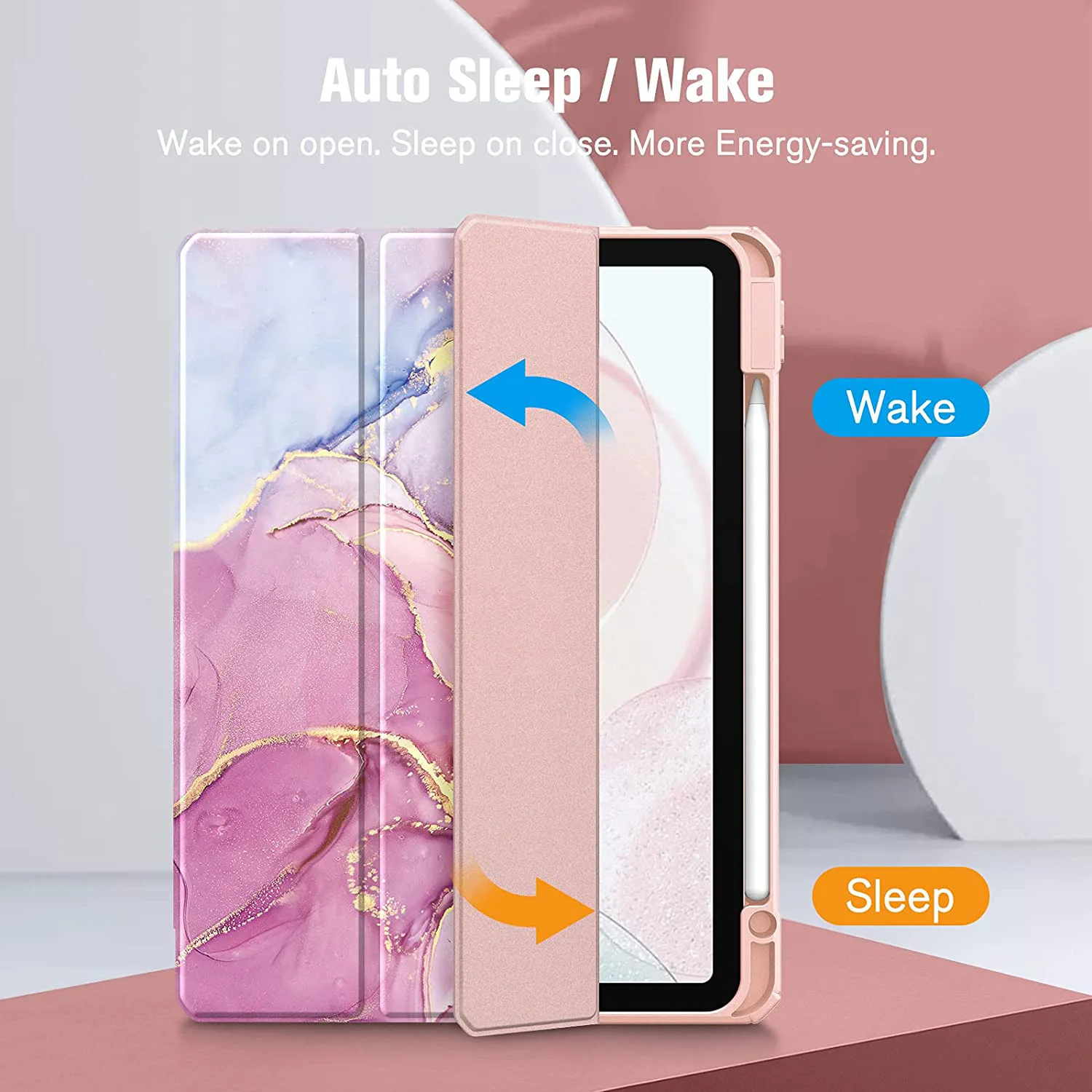 Marmor Dreifach Faltbare Acryl-Hülle mit Stifthalter für iPad Air 11 Pro 11 Auto-Aufweckfunktion Stoßfest – Detail 6