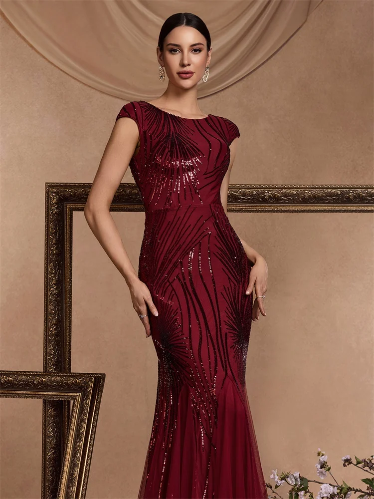 XUIBOL abito da ballo di lusso con paillettes donna 2023 elegante abito da Cocktail senza maniche aderente con sirena rossa da sera