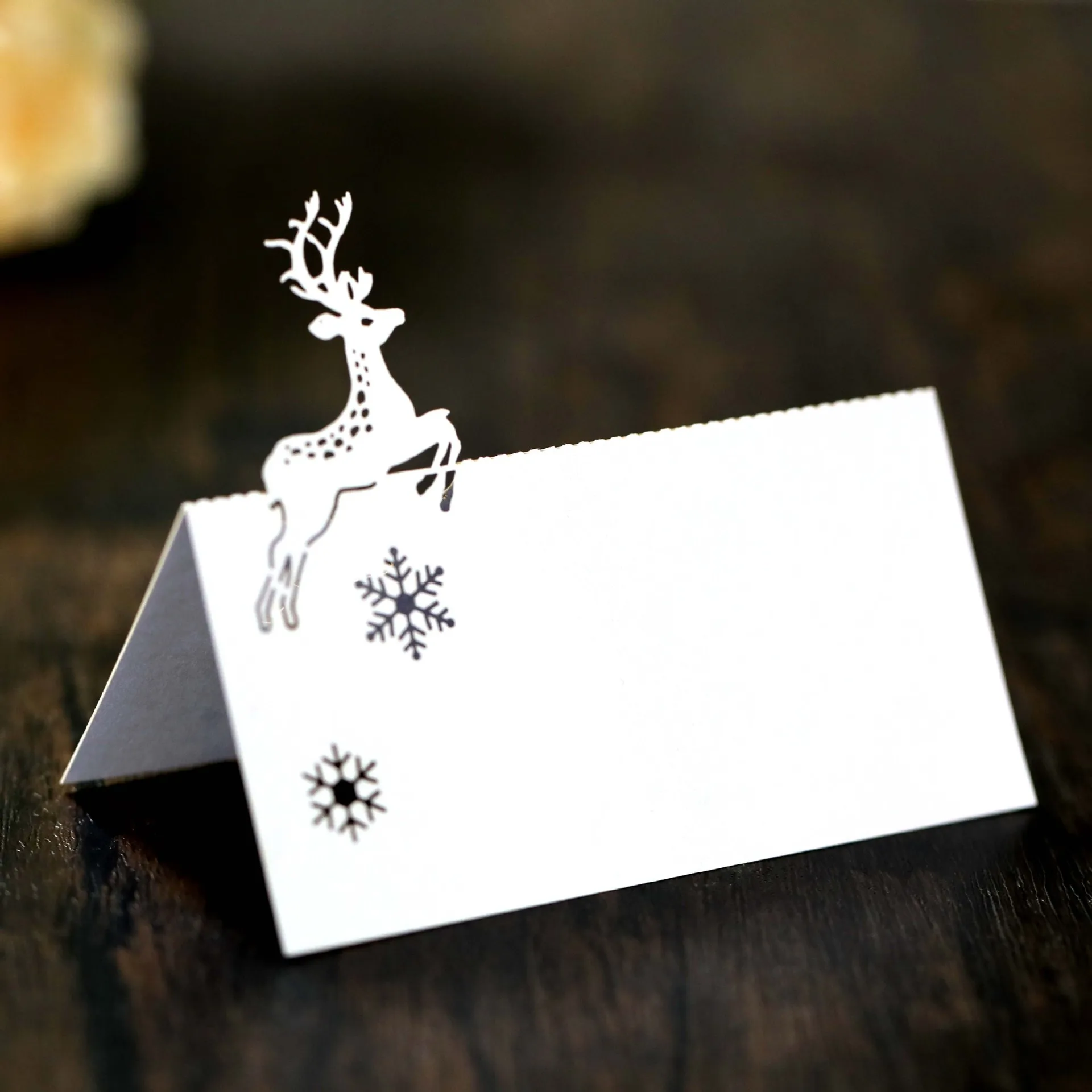 Laser Cut Beautiful Deer Christmas White Snowflake  Card Holiday Name Table Card Festive Laser Engraving T-Shirt