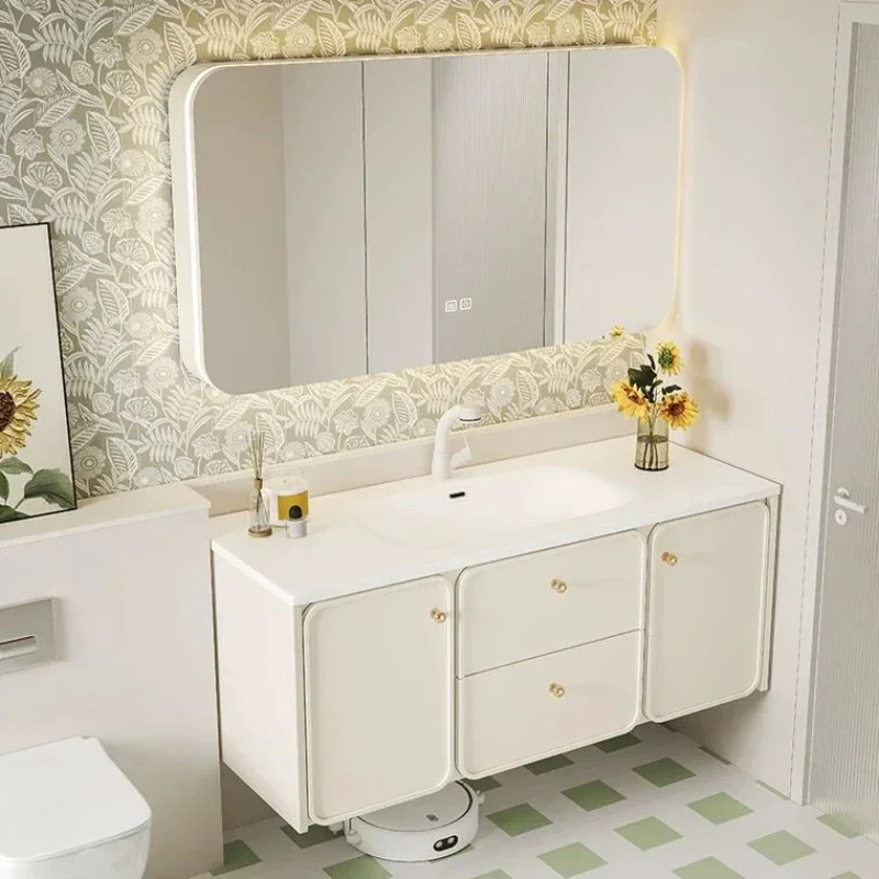 

Nordic Bathroom Cabinets with Smart Mirror Ceramics Integrated Washbasin Bathroom Vanity Cabinet with Sink Bathroom Furniture