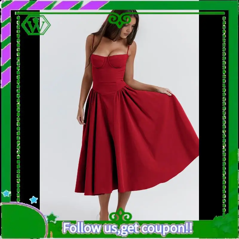 A18P-Abito estivo da donna 2025 con cinturino per spaghetti Boho Fit Slim Fit Beach Sundress